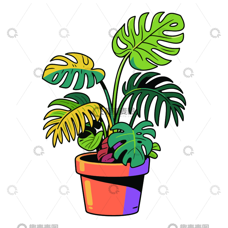 源文件下载【趣麦麦图】卡通风盆栽插画设计素材