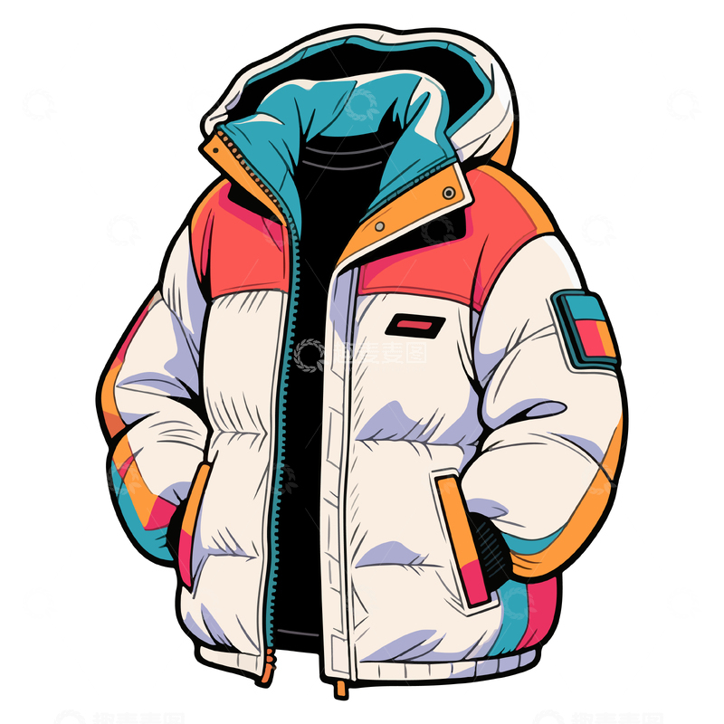 源文件下载【趣麦麦图】时尚拼接羽绒服插画素材