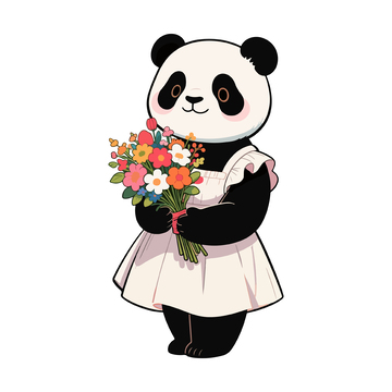 熊猫卡通花束插图