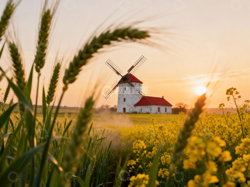 高清大图下载【趣麦麦图】田园风车日落风光摄影