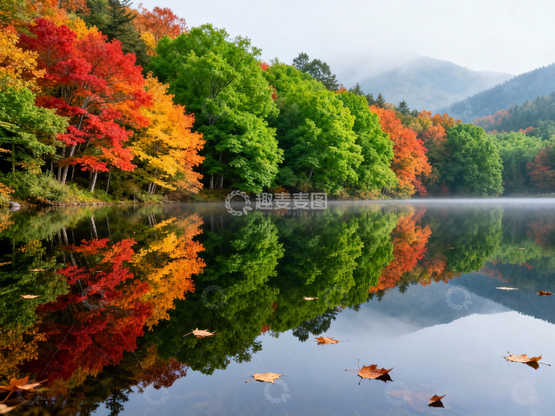 高清大图下载【趣麦麦图】秋叶倒影山水风景画