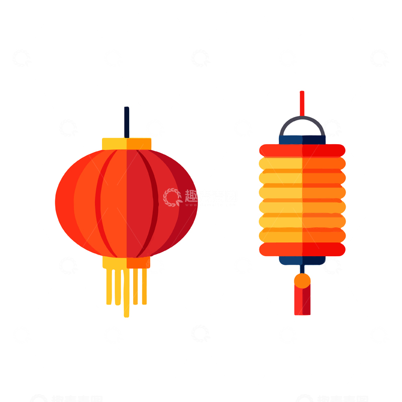 源文件下载【趣麦麦图】扁平风灯笼节日装饰插画