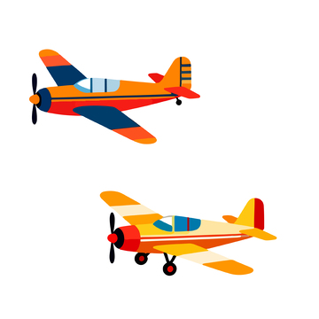 卡通双翼飞机矢量插画