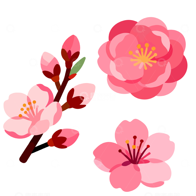 源文件下载【趣麦麦图】卡通风格樱花插画设计元素