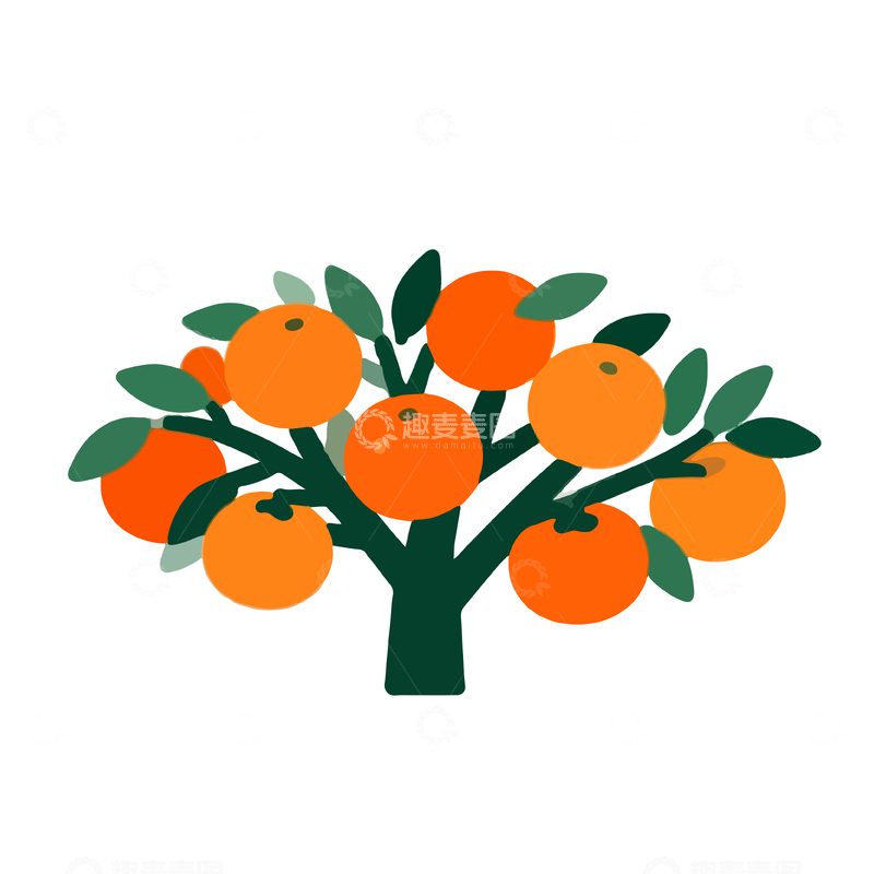 源文件下载【趣麦麦图】简约插画橘子树矢量图