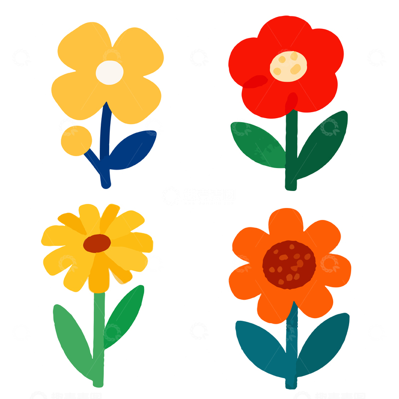 源文件下载【趣麦麦图】扁平插画花朵图案设计元素