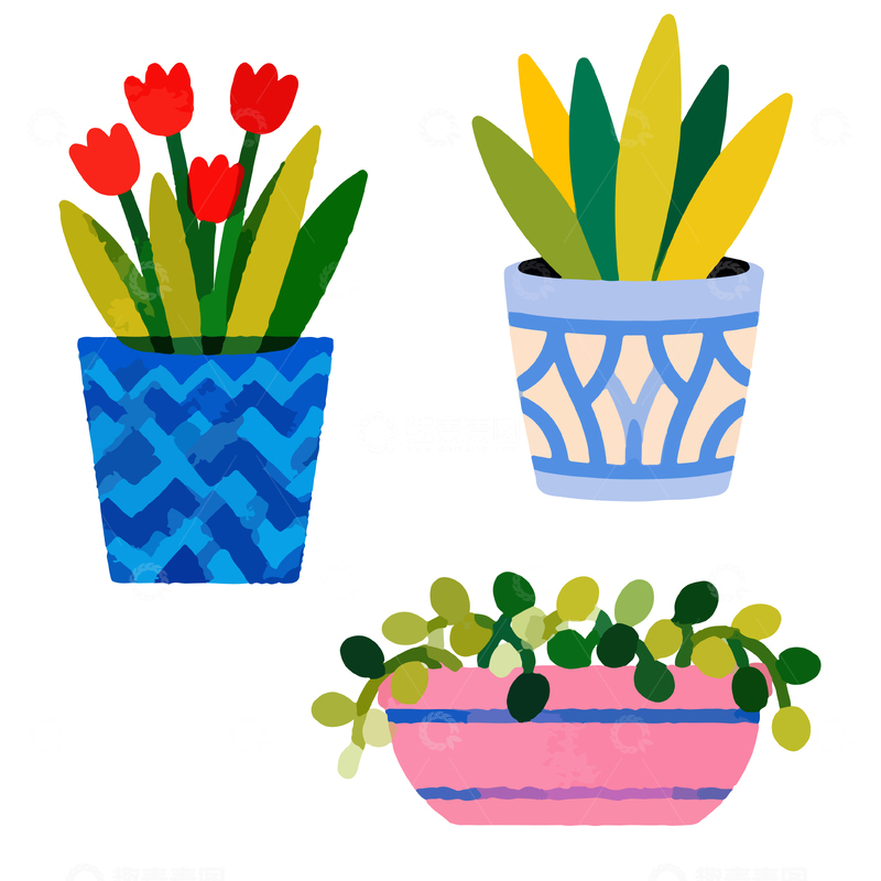 源文件下载【趣麦麦图】卡通风格盆栽插画设计素材