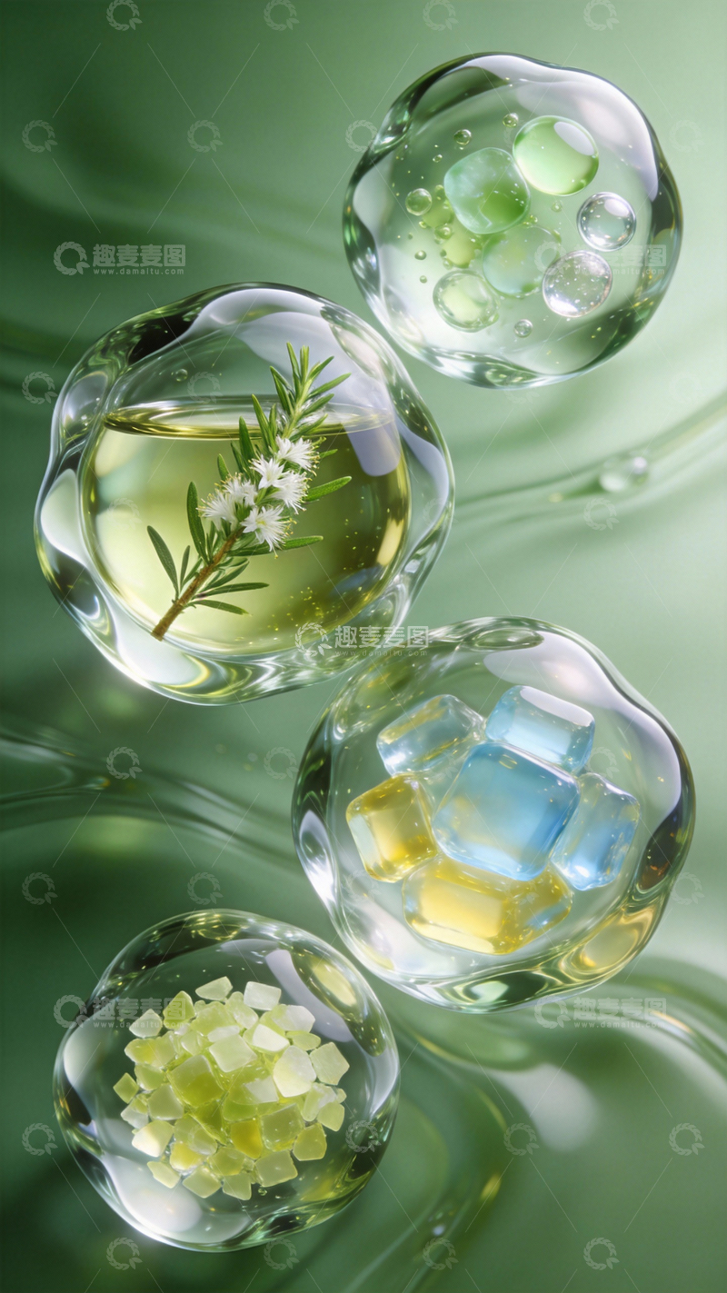 源文件下载【趣麦麦图】四个透亮的植物精华液态球2