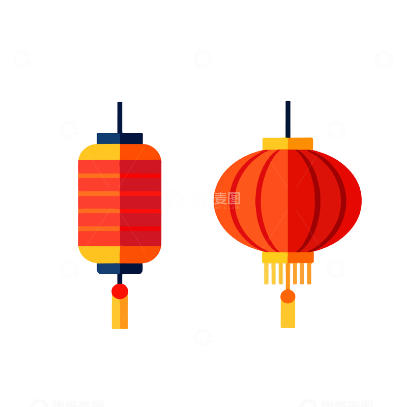 源文件下载【趣麦麦图】扁平化中国风灯笼设计元素