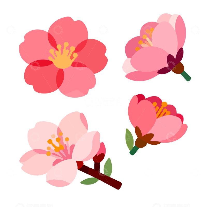 源文件下载【趣麦麦图】卡通风格樱花插画设计元素