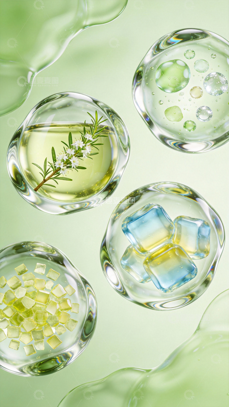 源文件下载【趣麦麦图】四个透亮的植物精华液态球4