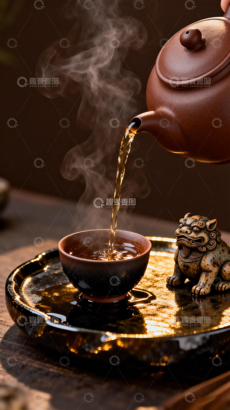 高清大图下载【趣麦麦图】茶韵古韵茶壶倒茶
