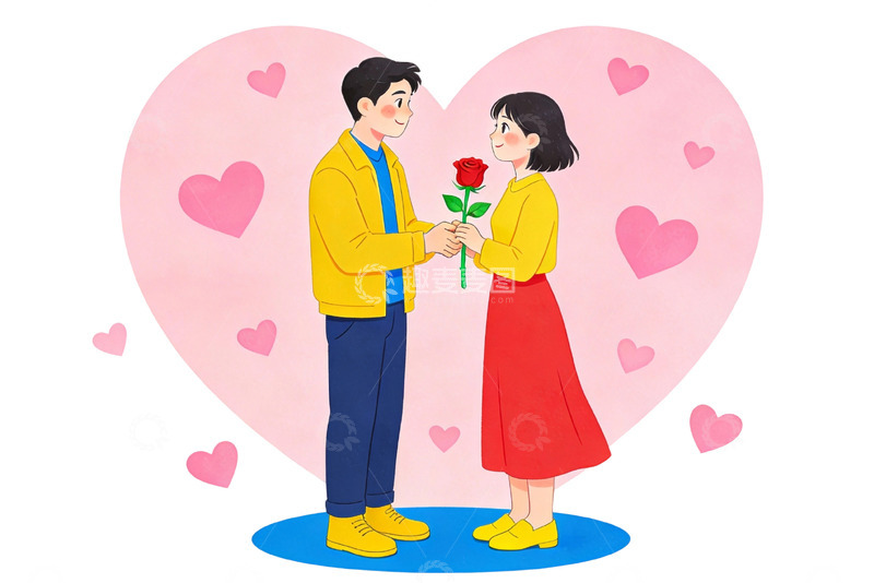 高清大图下载【趣麦麦图】情人节浪漫情侣插画设计素材