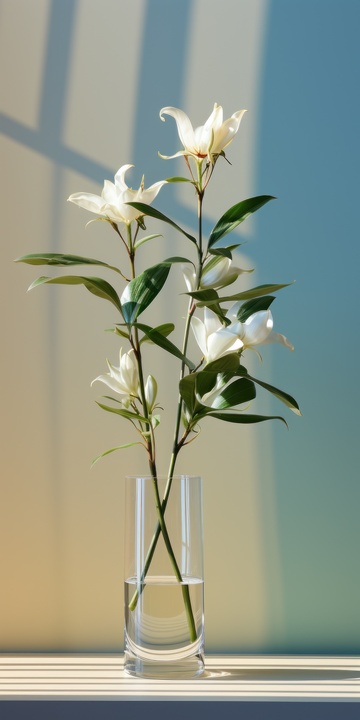 清新百合花玻璃花瓶静物摄影