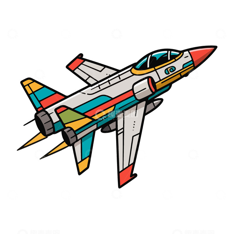 源文件下载【趣麦麦图】彩色卡通喷气式飞机插画