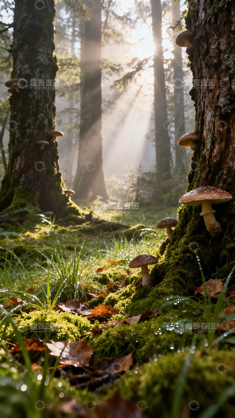 高清大图下载【趣麦麦图】森林晨光蘑菇景自然风光摄影