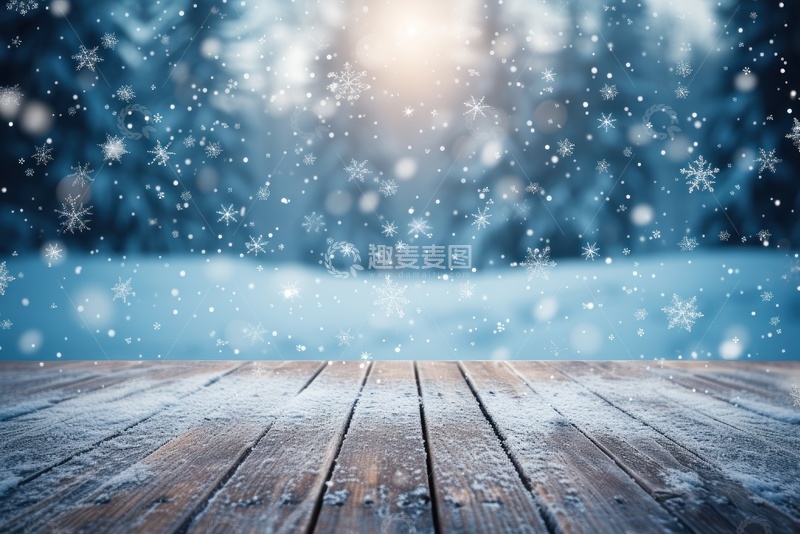 高清大图下载【趣麦麦图】冬日雪景木板背景