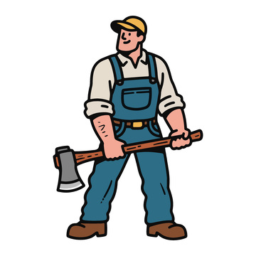 卡通工人伐木插画素材