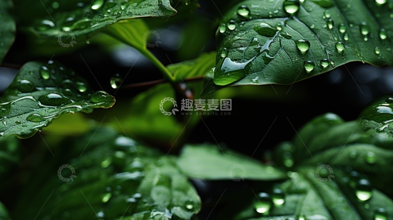 高清大图下载【趣麦麦图】雨后绿叶雨滴特写
