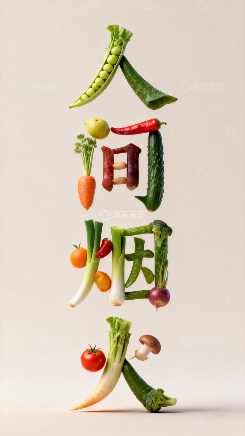 高清大图下载【趣麦麦图】蔬果拼字人间因