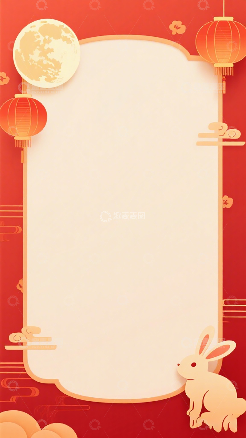 高清大图下载【趣麦麦图】兔年中秋喜庆边框设计