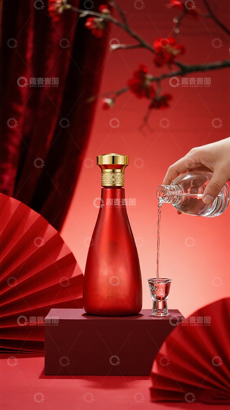 高清大图下载【趣麦麦图】红色酒瓶倒酒场景