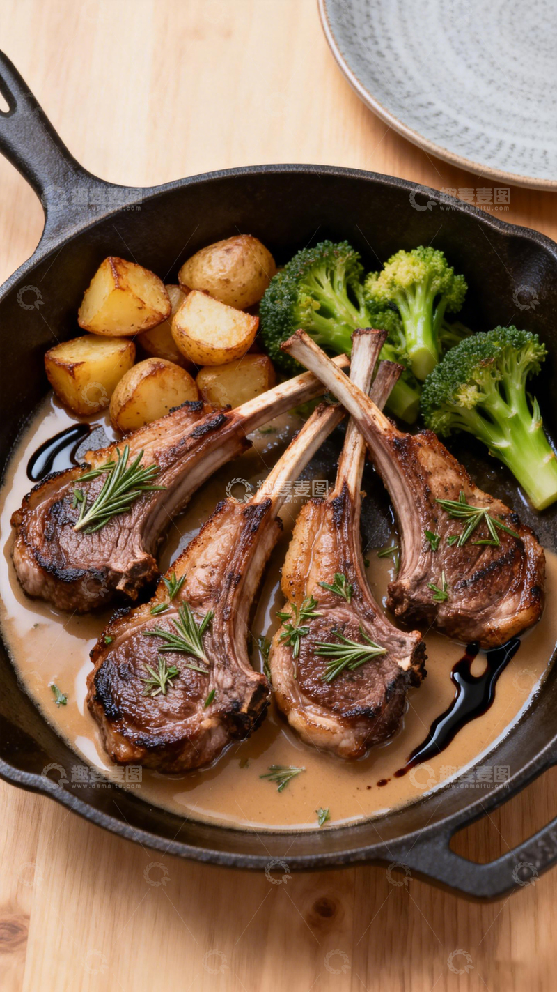 高清大图下载【趣麦麦图】黑铸铁锅西餐摆盘美食摄影
