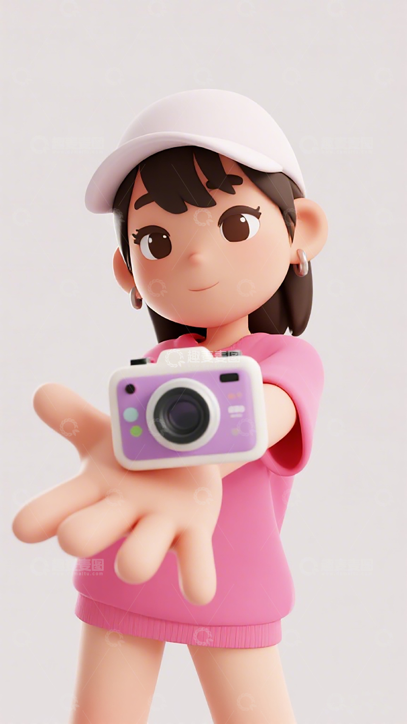 高清大图下载【趣麦麦图】可爱女孩相机模型3D渲染