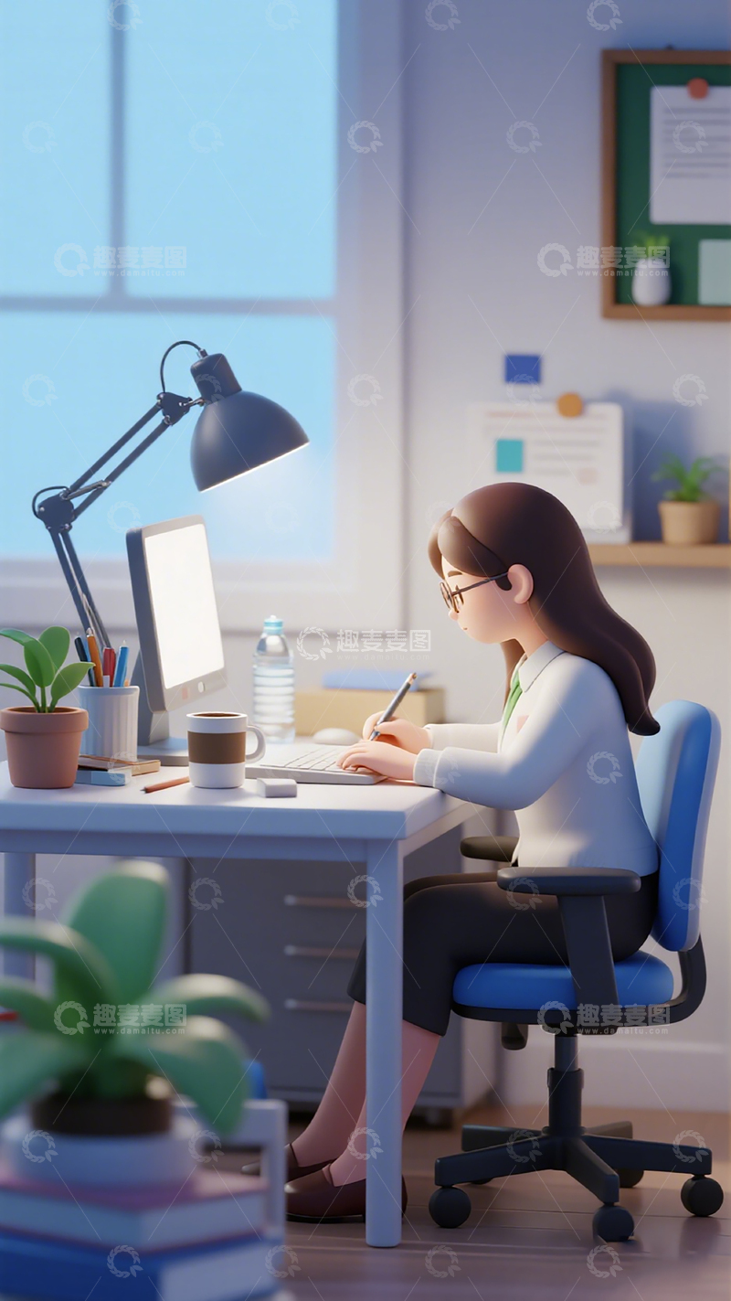高清大图下载【趣麦麦图】办公室工作场景3D插画