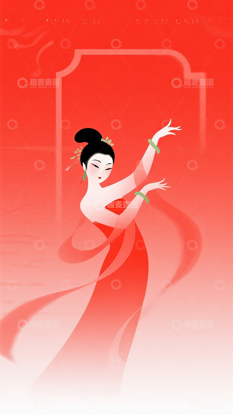 高清大图下载【趣麦麦图】红色中国风舞蹈艺术插画