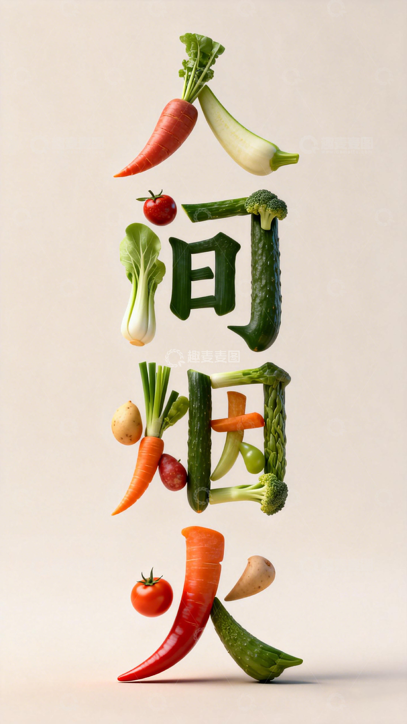 高清大图下载【趣麦麦图】蔬菜拼字人间烟火
