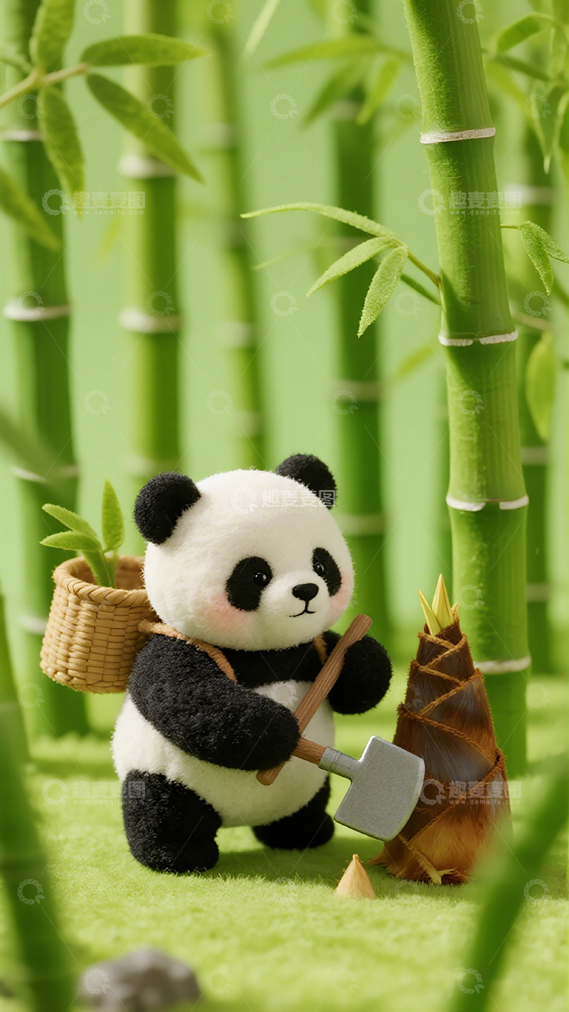 高清大图下载【趣麦麦图】熊猫玩具竹林场景摄影