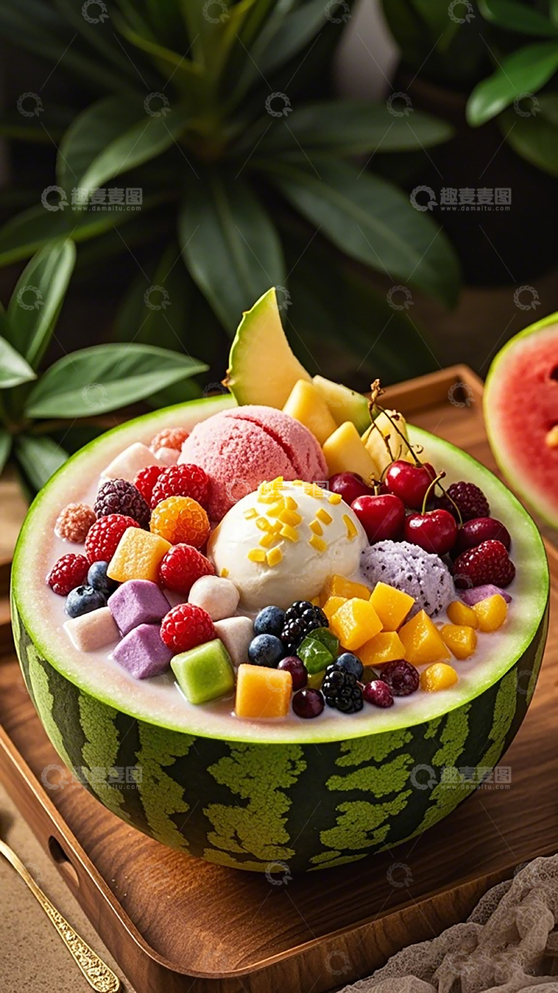 高清大图下载【趣麦麦图】西瓜水果冰淇淋拼盘