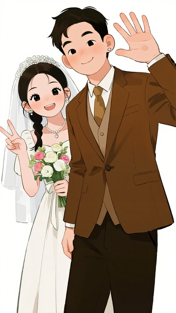 卡通婚礼新人插画设计素材