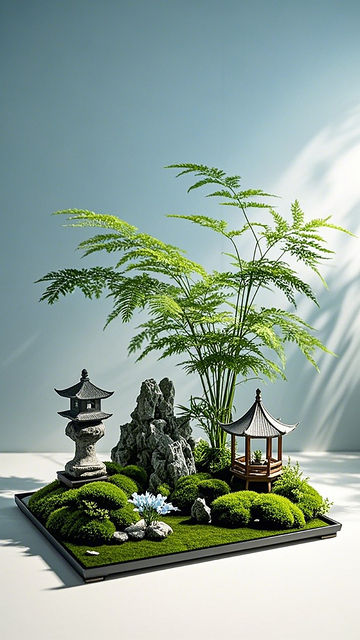 日式盆景竹石亭园