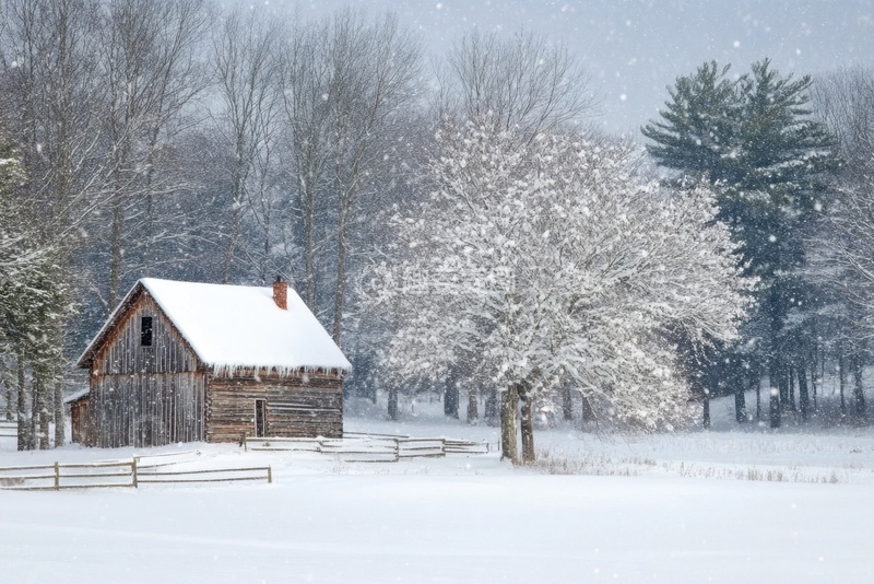 高清大图下载【趣麦麦图】冬季木屋雪景