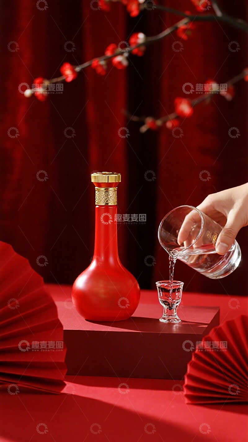 高清大图下载【趣麦麦图】红色酒瓶倒酒场景