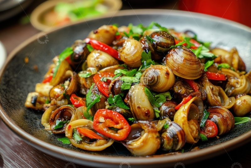 高清大图下载【趣麦麦图】一盘炒海螺美食