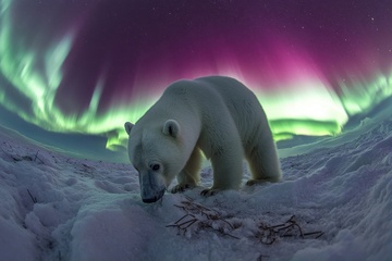 北极熊北极光美景