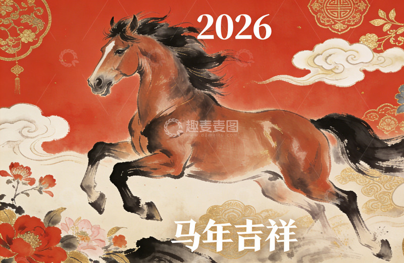 高清大图下载【趣麦麦图】马年吉祥国画风格的年画