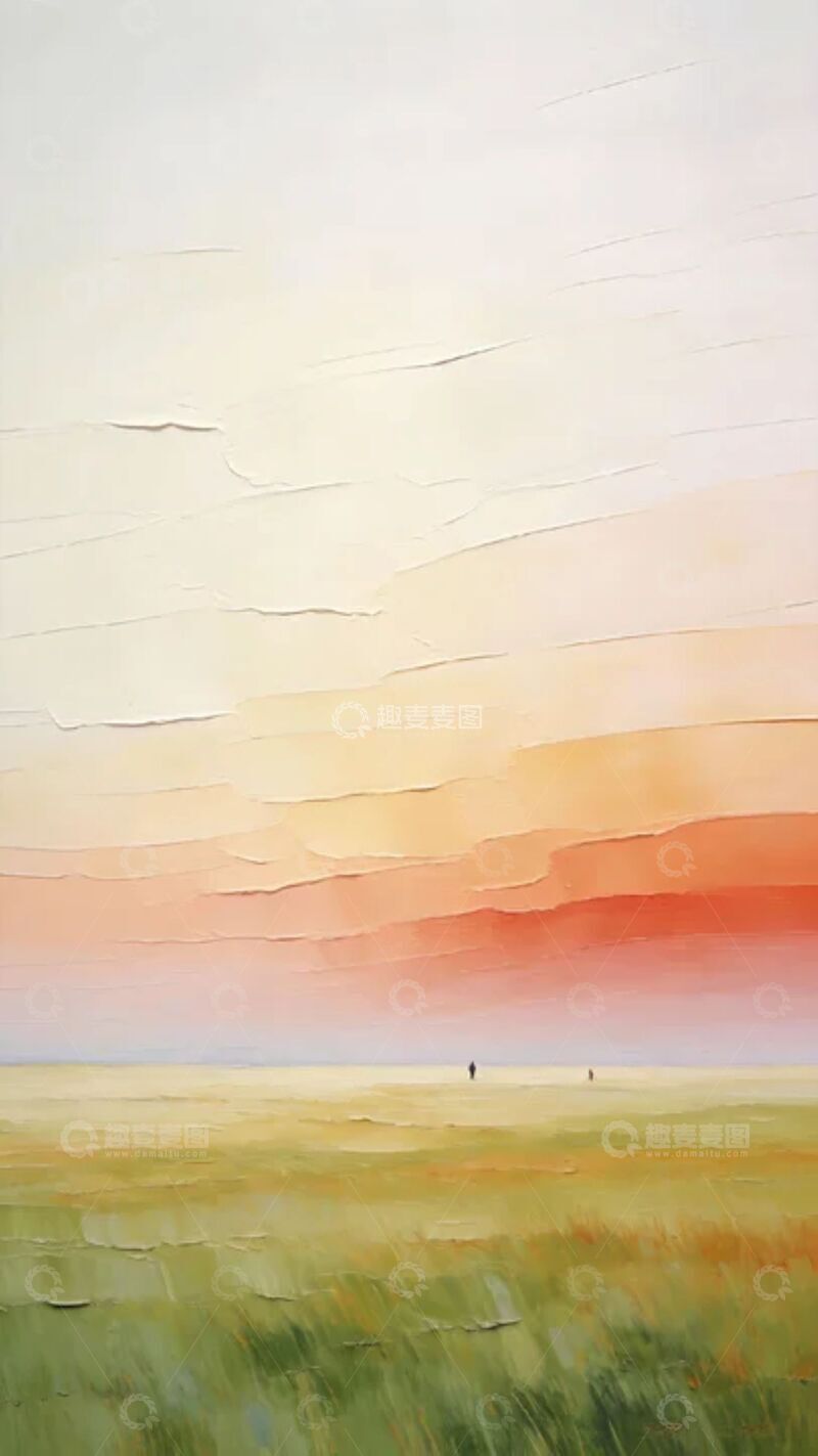 高清大图下载【趣麦麦图】水彩风景黄昏田野画作