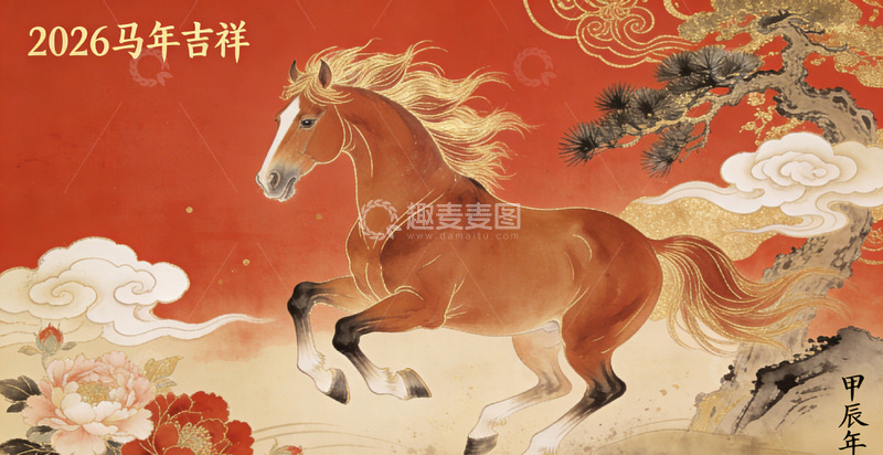 高清大图下载【趣麦麦图】2026马年吉祥国画