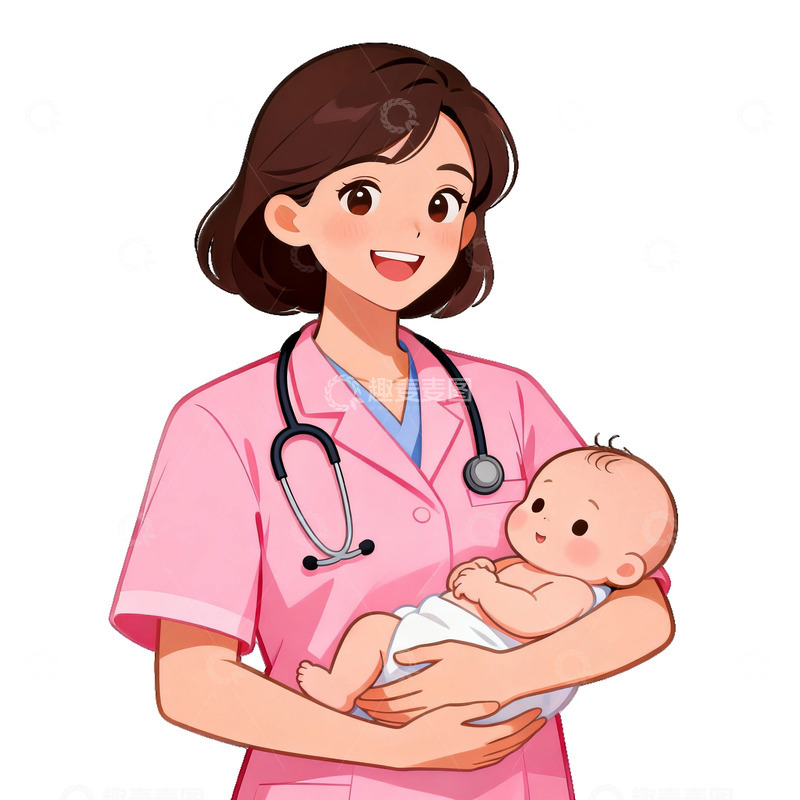 高清大图下载【趣麦麦图】卡通护士抱婴儿