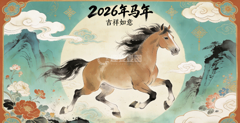 高清大图下载【趣麦麦图】2026年马年吉祥如意