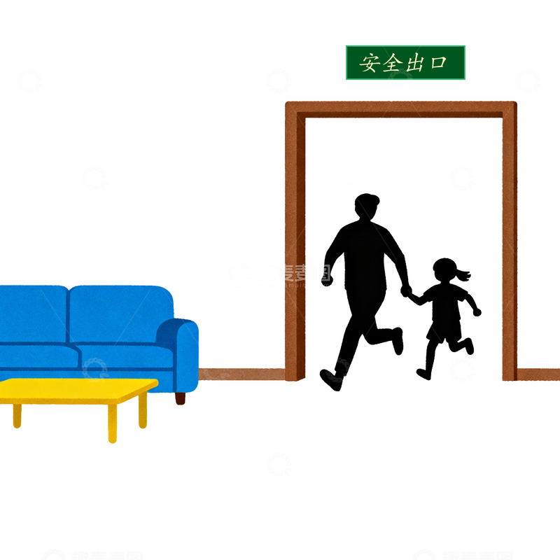 高清大图下载【趣麦麦图】简约家庭安全出口插画