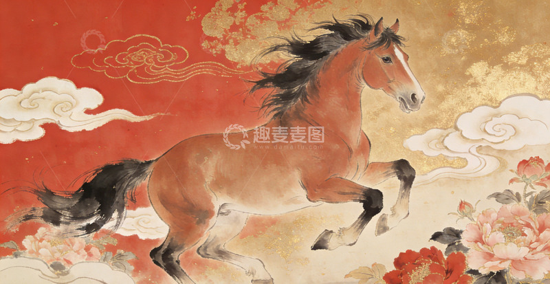 高清大图下载【趣麦麦图】中国风骏马奔腾艺术画作