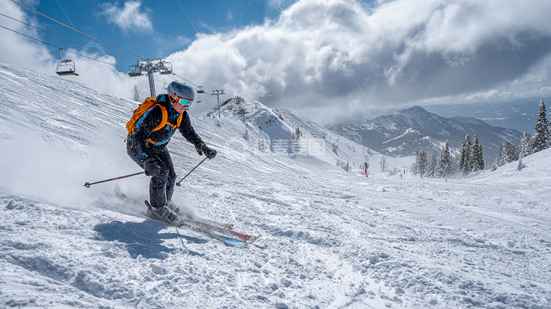 高清大图下载【趣麦麦图】雪山滑雪者极速穿越