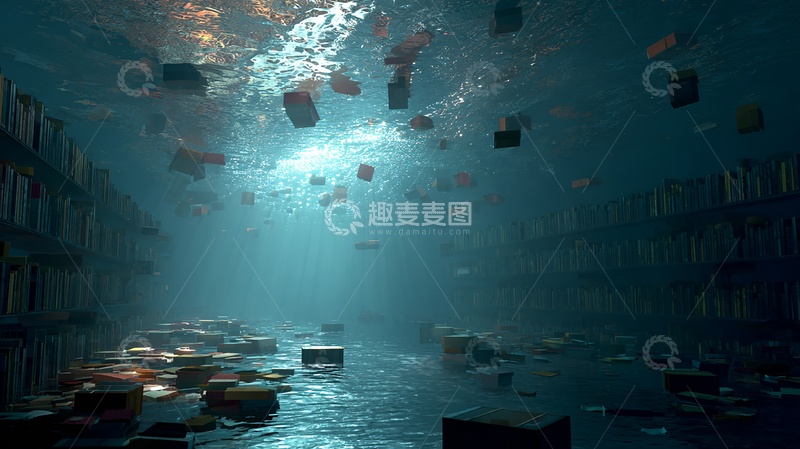 高清大图下载【趣麦麦图】水下书海的奇幻探险