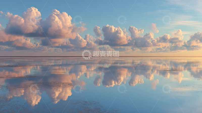 高清大图下载【趣麦麦图】天空之镜：云影倒映大海奇观