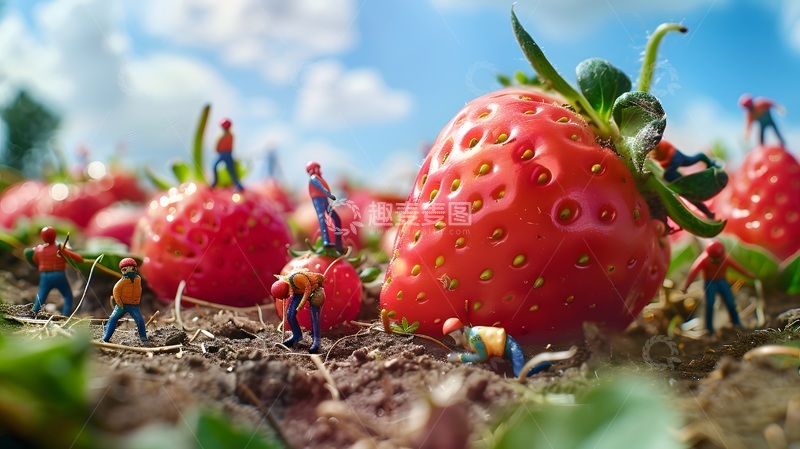 高清大图下载【趣麦麦图】微缩摄影草莓劳作创意场景